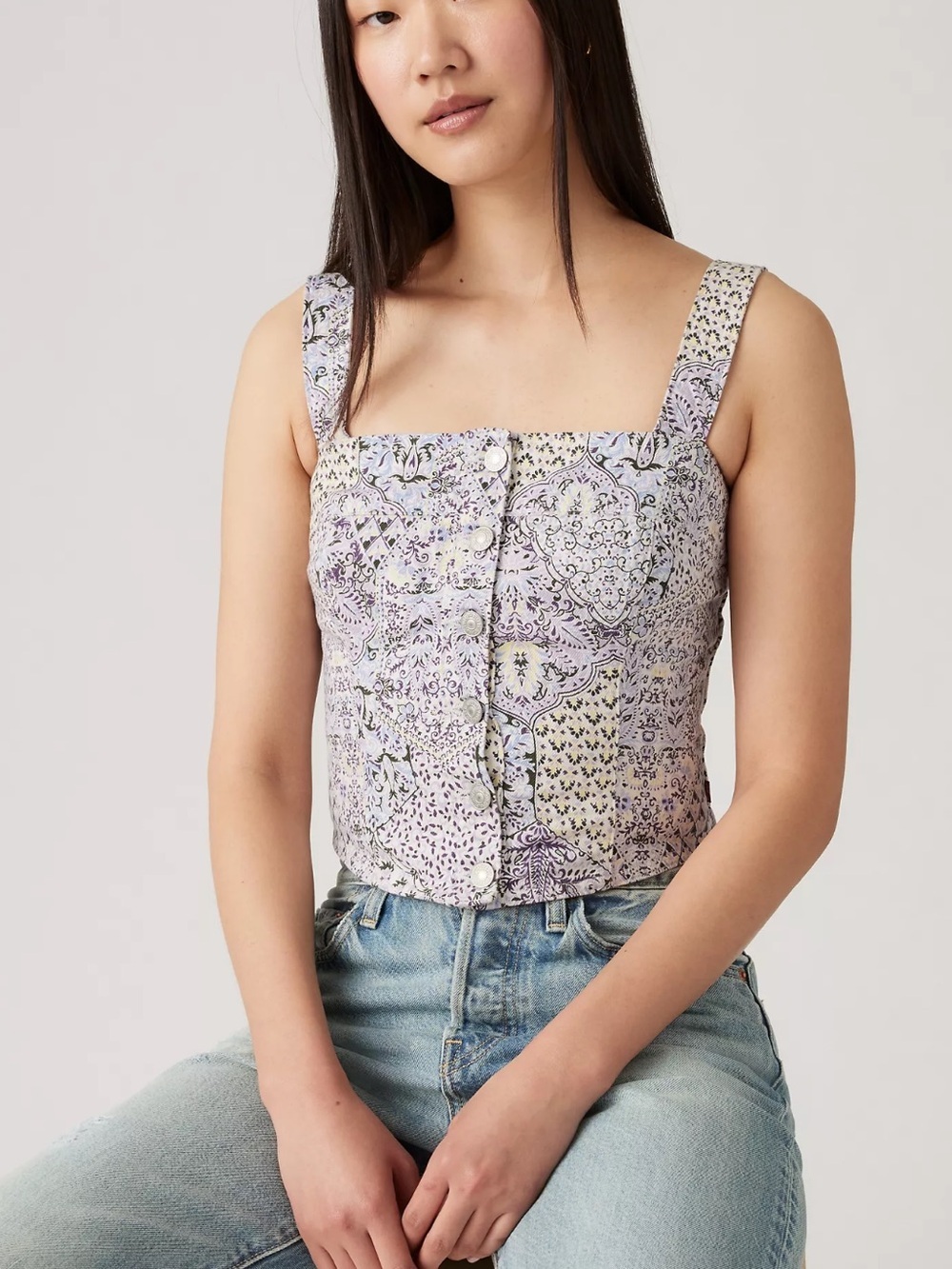Levi's Lilac Floral Paisley Drea Corset Style Tank Top
